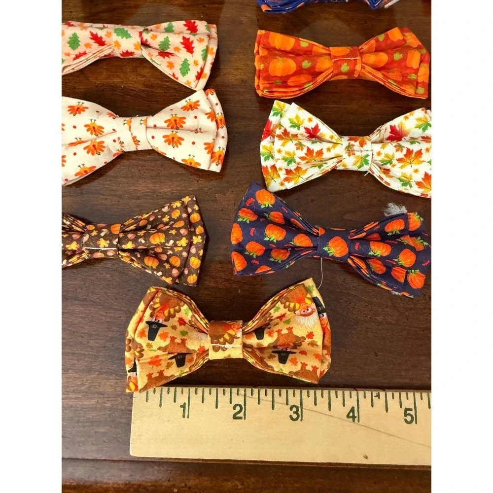 32pc Fall Thanksgiving Dog Bow Tie Lot Pumpkin Turkey Leaf Elastic Collar Slides